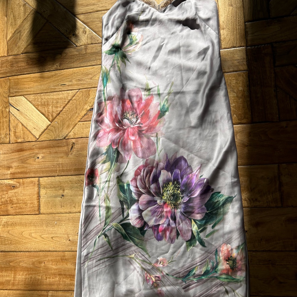 Small Floral Print Skirt with lace V neck Purple and Pink Flowers